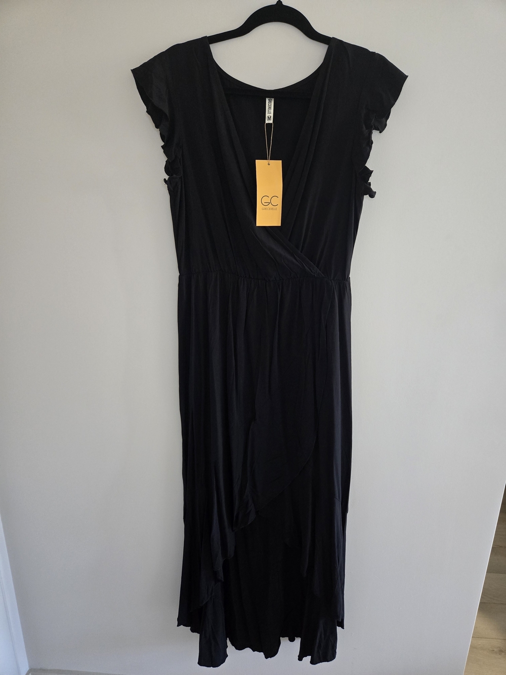 ⭐️ Grecerelle Black Ruffle Sleeve Faux Wrap Maxi Dress New With Tags